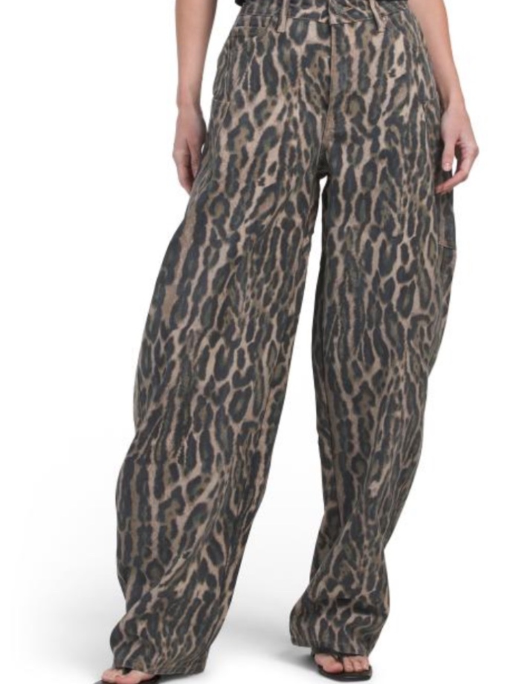 AFRM Wide-Leg Leopard Print Barrel Pants in Brown & Black